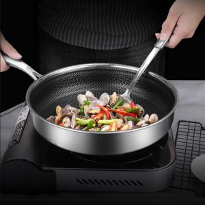 Stainless Steel Frying Pan Non-Stick Cooking Frypan Cookware Honeycomb Single Sided – 30 cm