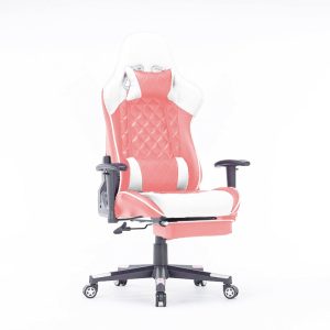 Gaming Chair Ergonomic Racing chair 165° Reclining Gaming Seat 3D Armrest Footrest – Pink and White