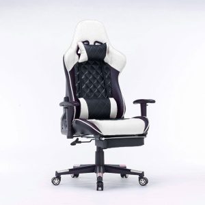 Gaming Chair Ergonomic Racing chair 165° Reclining Gaming Seat 3D Armrest Footrest – White and Black