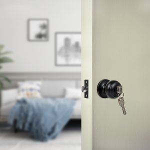 Door Handle Set Round Black – Key Lock Function