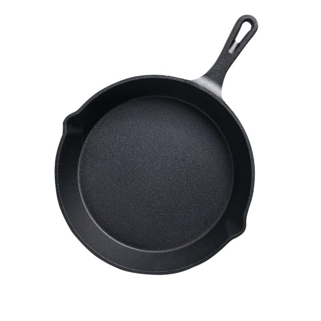26cm Round Cast Iron Frying Pan Skillet Steak Sizzle Platter with Handle – 1
