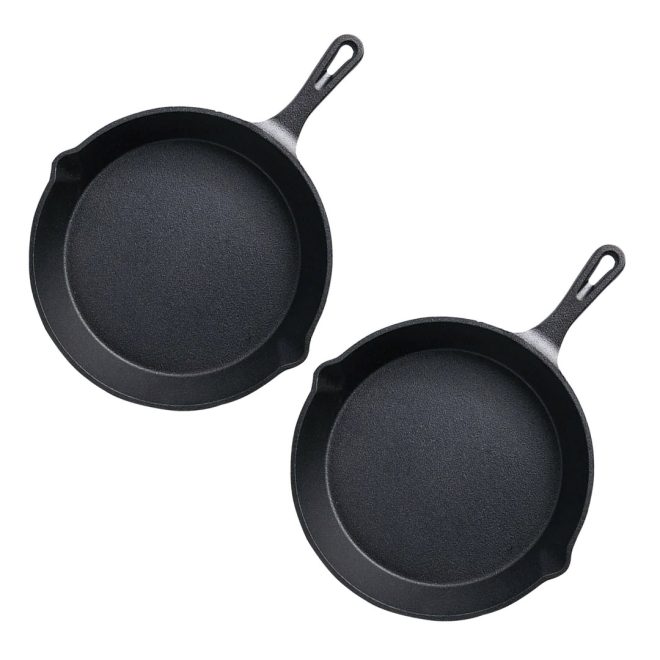 26cm Round Cast Iron Frying Pan Skillet Steak Sizzle Platter with Handle – 2