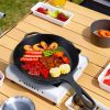 26cm Round Cast Iron Frying Pan Skillet Steak Sizzle Platter with Helper Handle – 1