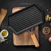 Rectangular Cast Iron Griddle Grill Frying Pan with Folding Wooden Handle – 1