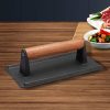 Cast Iron Bacon Meat Steak Press Grill BBQ with Wood Handle Weight Plate – 1