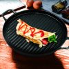 28cm Ribbed Cast Iron Frying Pan Skillet Coating Steak Sizzle Platter – 2