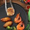 30cm Round Cast Iron Ribbed BBQ Pan Skillet Steak Sizzle Platter with Handle – 2