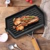 Rectangular Cast Iron Griddle Grill Frying Pan with Folding Wooden Handle – 1