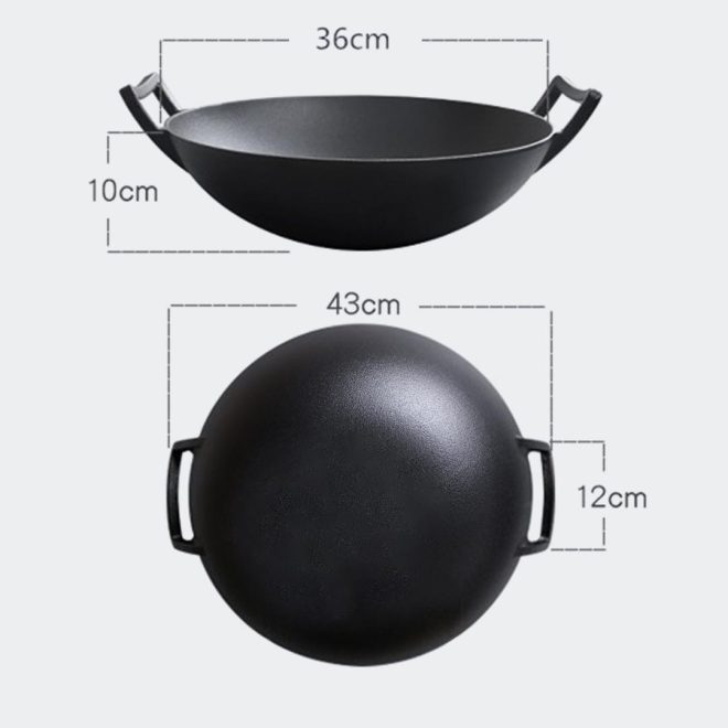 36CM Commercial Cast Iron Wok FryPan with Wooden Lid Fry Pan – 1