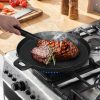 34cm Round Ribbed Cast Iron Frying Pan Skillet Steak Sizzle Platter with Handle – 2