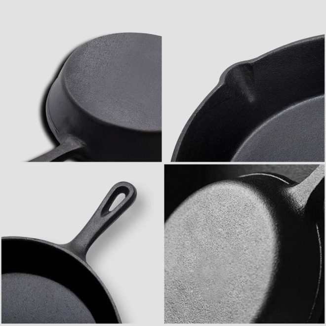 26cm Round Cast Iron Frying Pan Skillet Steak Sizzle Platter with Handle – 2