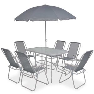 Outdoor Dining Set Steel and Textilene Grey – 8