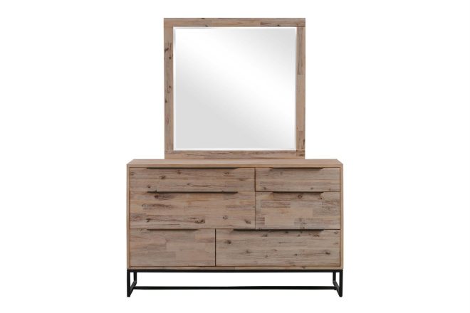 Dresser with 6 Storage Drawers in Solid Acacia & Veneer With Mirror