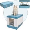XL Portable Cat Toilet Litter Box Tray Foldable House with Handle and Scoop – Blue