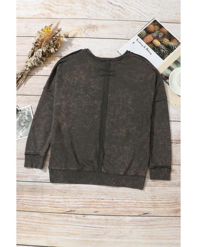 Azura Exchange Acid Wash Drop Shoulder Long Sleeve Sweatshirt with Pockets – L