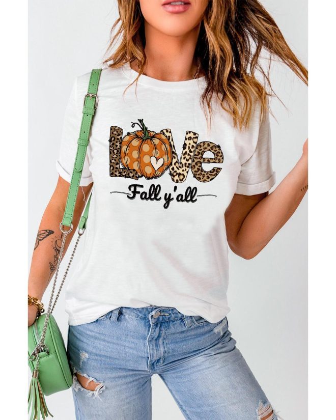 Azura Exchange Leopard Pumpkin Graphic Print Crew Neck T-Shirt – L