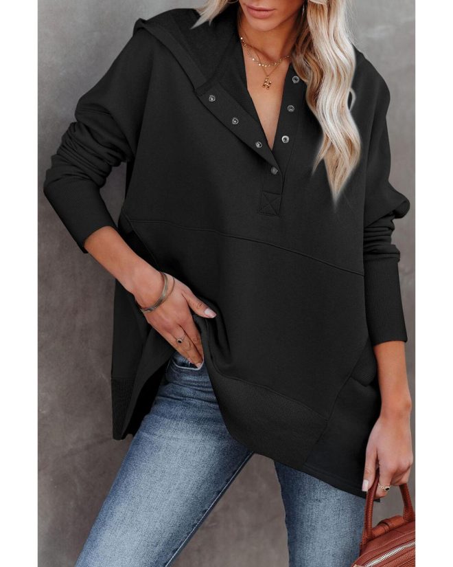 Azura Exchange Batwing Sleeve Hoodie with Pocketed Henley – L