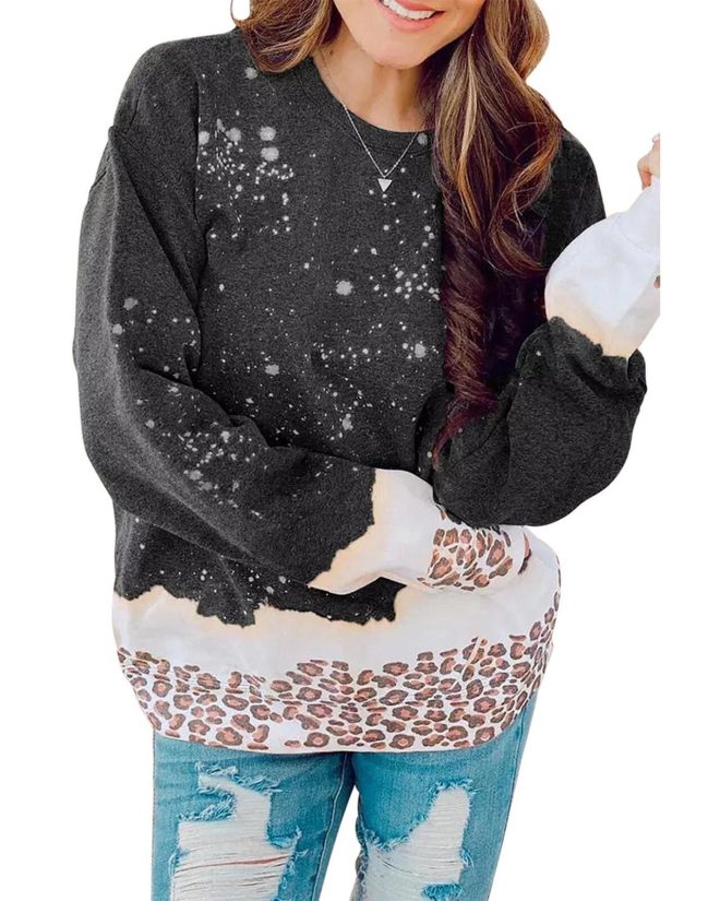 Azura Exchange Bleached Leopard Pullover Sweatshirt – L