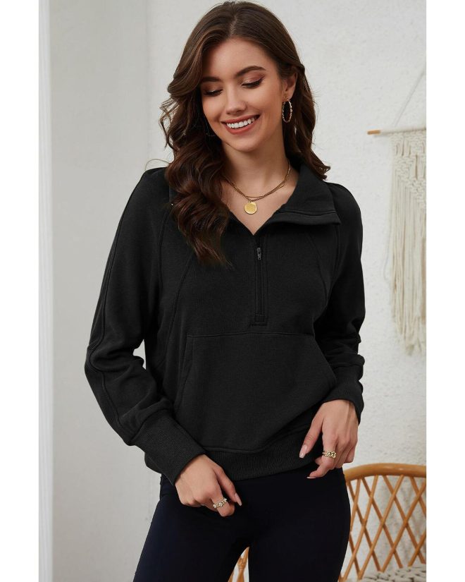 Azura Exchange Black Ribbed Thumbhole Sleeve Sweatshirt – L