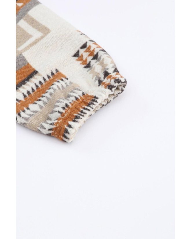 Azura Exchange Beige Aztec Print Half-Zip Hoodie with Kangaroo Pocket – L