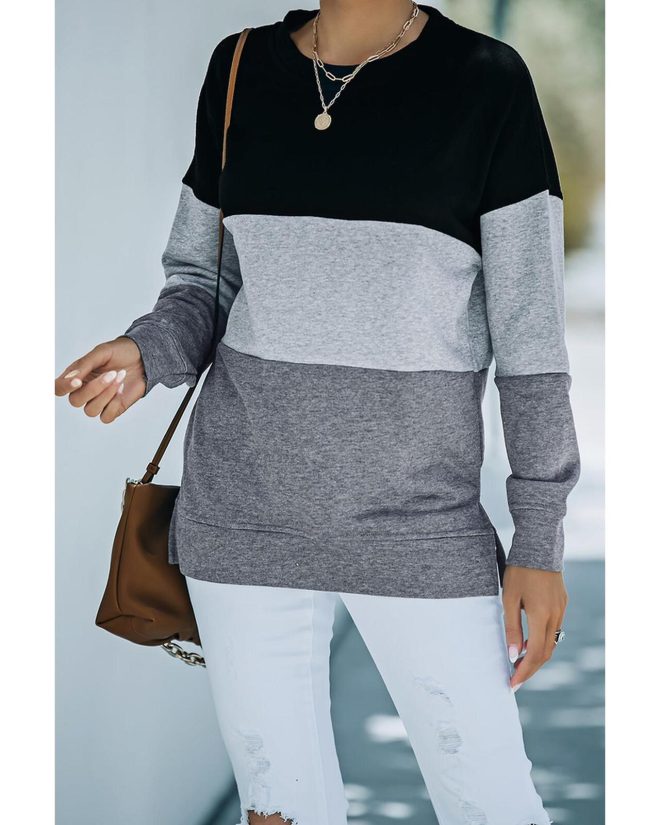 Azura Exchange Black Contrast Stitching Sweatshirt with Slits – 2XL