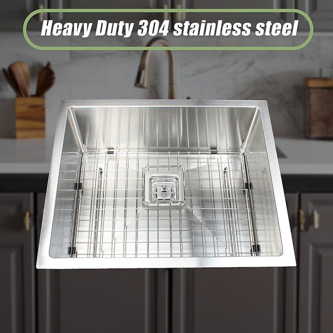 Handmade 1.5mm Stainless Steel Undermount / Topmount Kitchen Sink with Square Waste – 550 x 455 mm