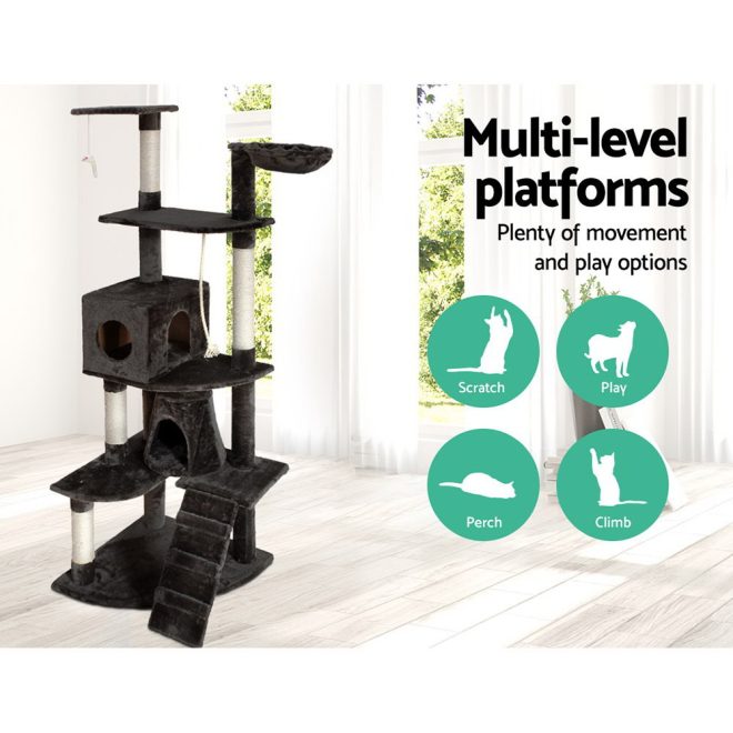 Cat Tree 193cm Tower Scratching Post Scratcher Condo House Trees Grey