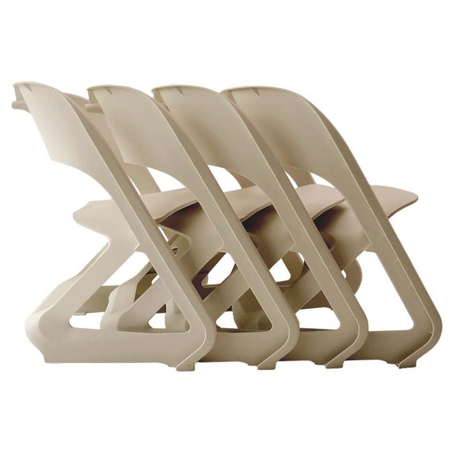 Set of 4 Dining Chairs Office Cafe Lounge Seat Stackable Plastic Leisure Chairs – Beige