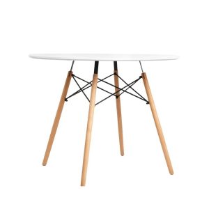 Dining Table 4 Seater Round Replica DSW Eiffel Kitchen Timber White – 90×73 cm