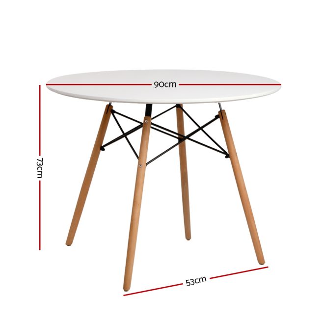 Dining Table 4 Seater Round Replica DSW Eiffel Kitchen Timber White – 90×73 cm