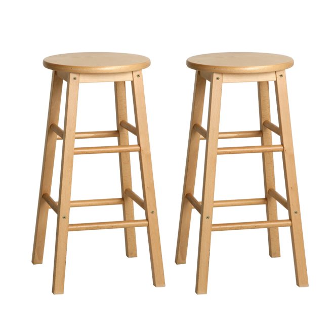 Set of 2 Beech Wood Backless Bar Stools – Natural