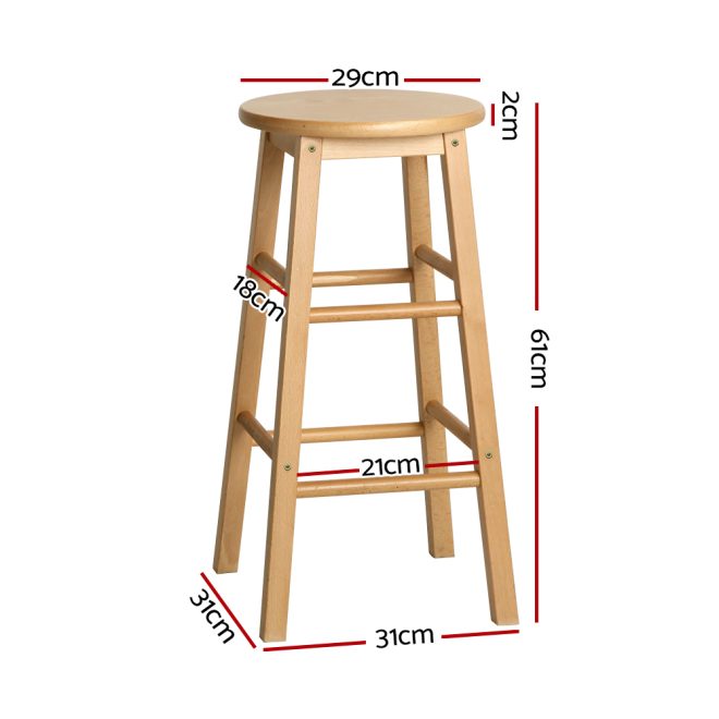 Set of 2 Beech Wood Backless Bar Stools – Natural