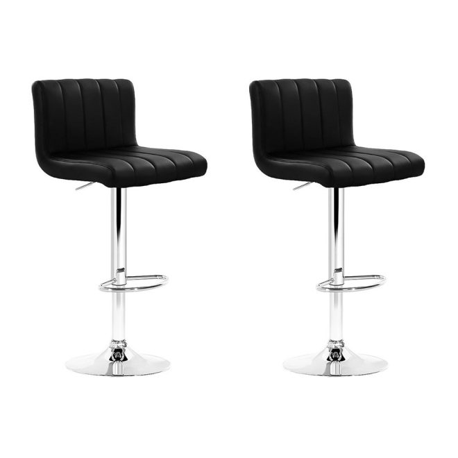 Line Style PU Leather Bar Stools – Black – 2