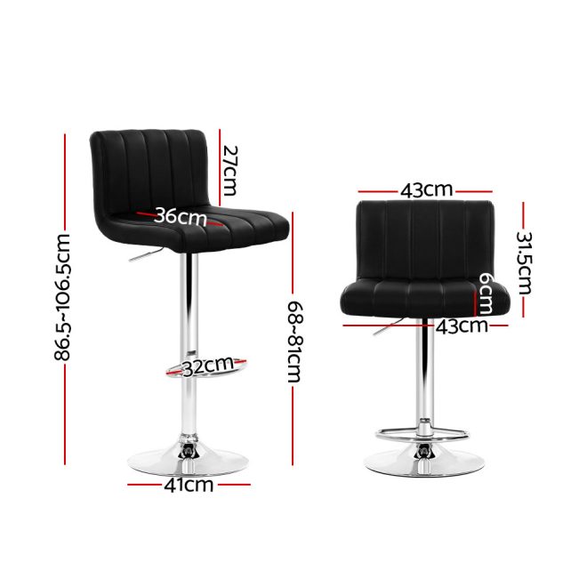 Line Style PU Leather Bar Stools – Black – 2