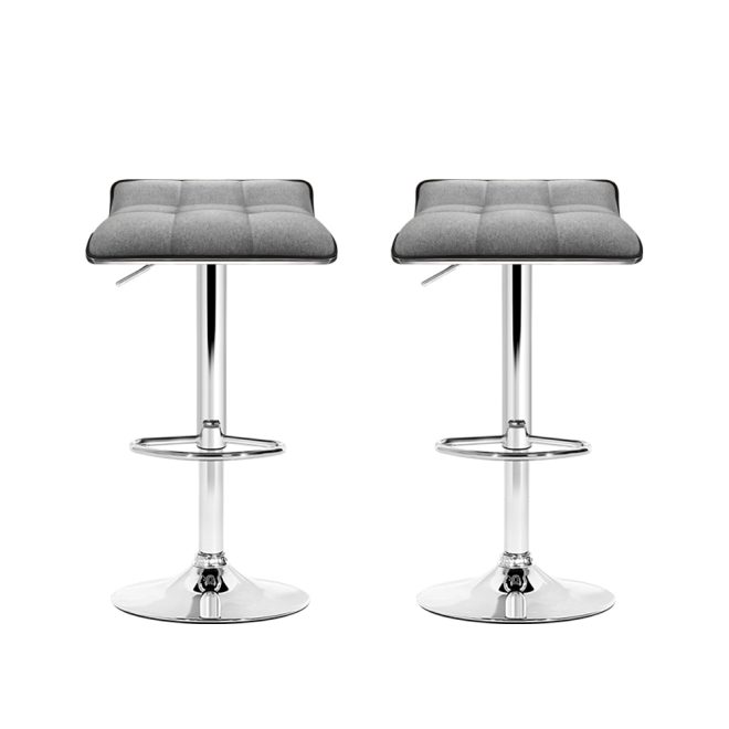 2x Bar Stools Linen Padded Gas Lift