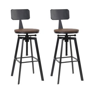 Rustic Industrial Style Metal Bar Stool – Black and Wood – 2