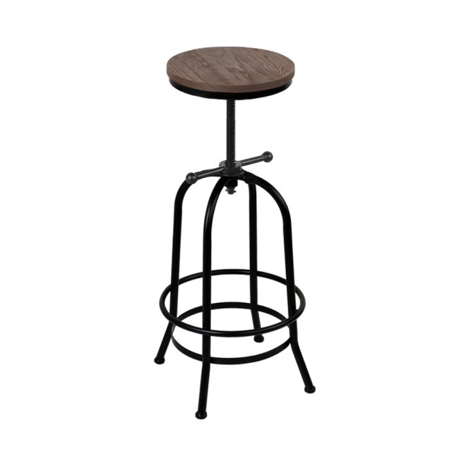 Bar Stool Industrial Round Seat Wood Metal – Black and Brown – 1