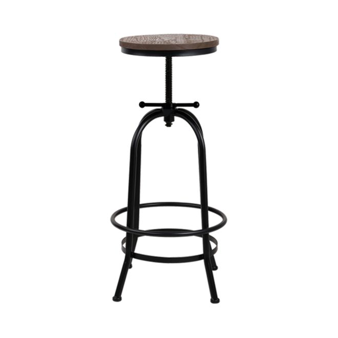 Bar Stool Industrial Round Seat Wood Metal – Black and Brown – 1