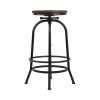 Bar Stool Industrial Round Seat Wood Metal – Black and Brown – 1