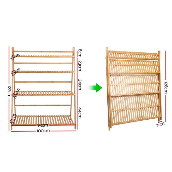 Plant Stand 4 Tier Bamboo Slat Flower Pot Shelf Pine