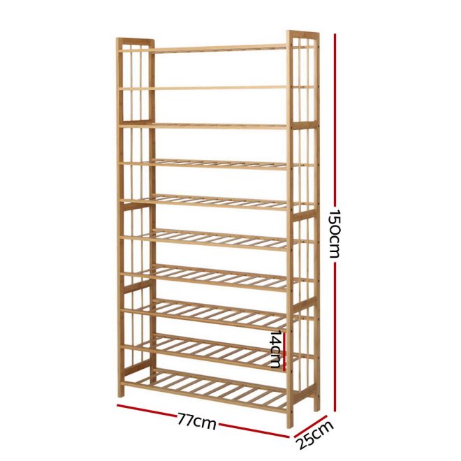 10-Tier Bamboo Shoe Rack Wooden Shelf Stand Storage Organizer