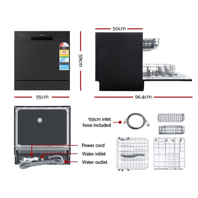 Devanti 8 Place Settings Benchtop Dishwasher Black