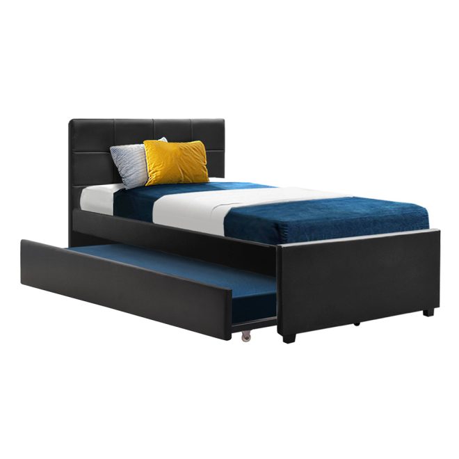 Keepit Bed Frame King Single Size Black Leather