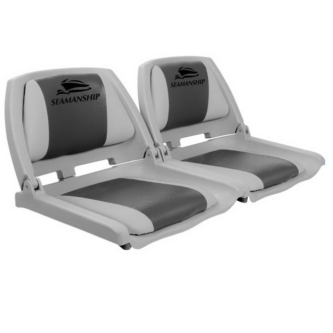 2X Folding Boat Seats Marine Seat Swivel Low Back 4cm Padding Grey