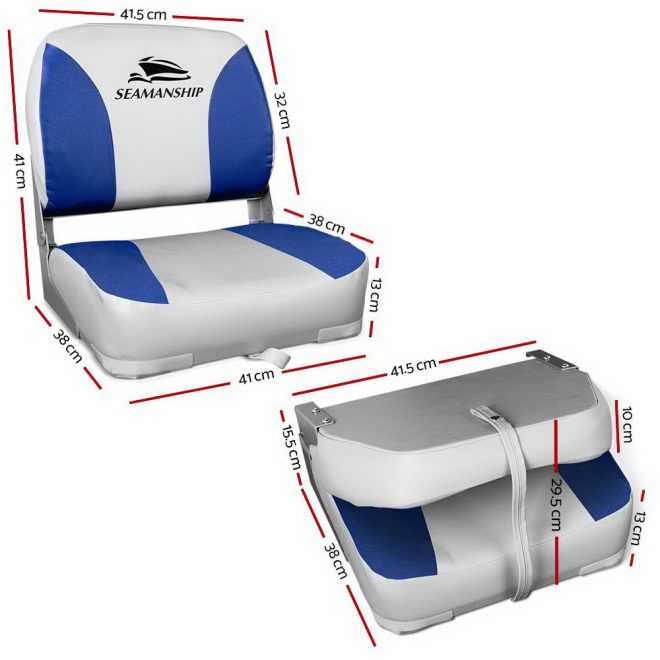 Set of 2 Folding Swivel Boat Seats – Grey and Blue