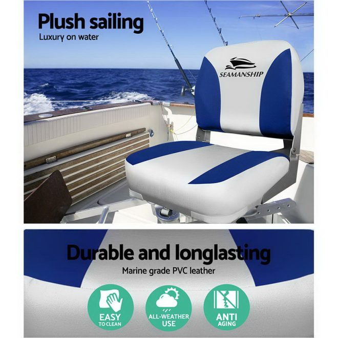 Set of 2 Folding Swivel Boat Seats – Grey and Blue