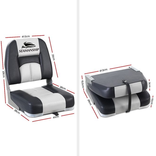 Set of 2 Folding Boat Seats Seat Marine Seating Set Swivels All Weather – Grey