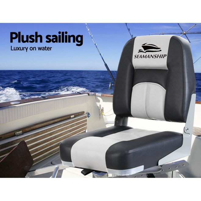 Set of 2 Folding Boat Seats Seat Marine Seating Set Swivels All Weather – Grey