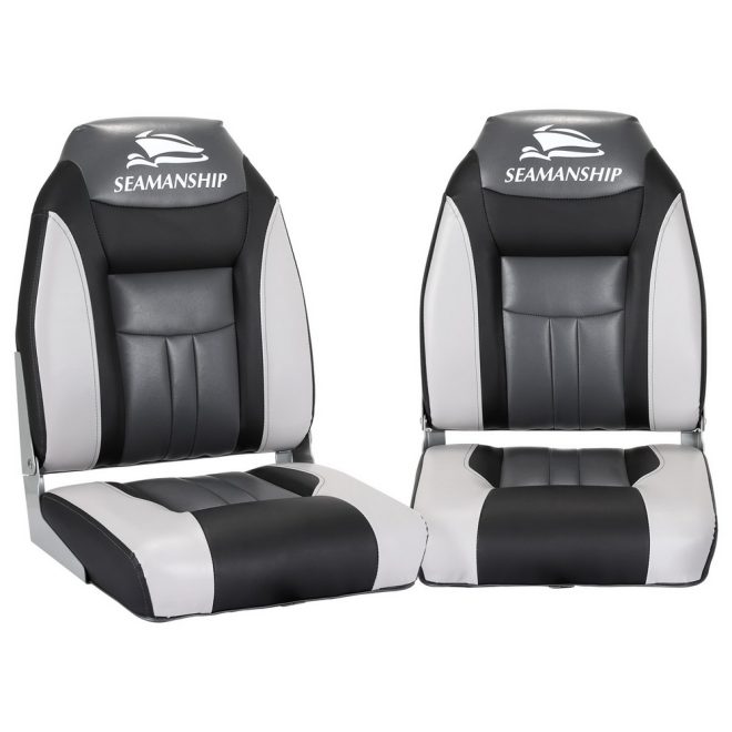 Set of 2 Folding Swivel Boat Seats – Black