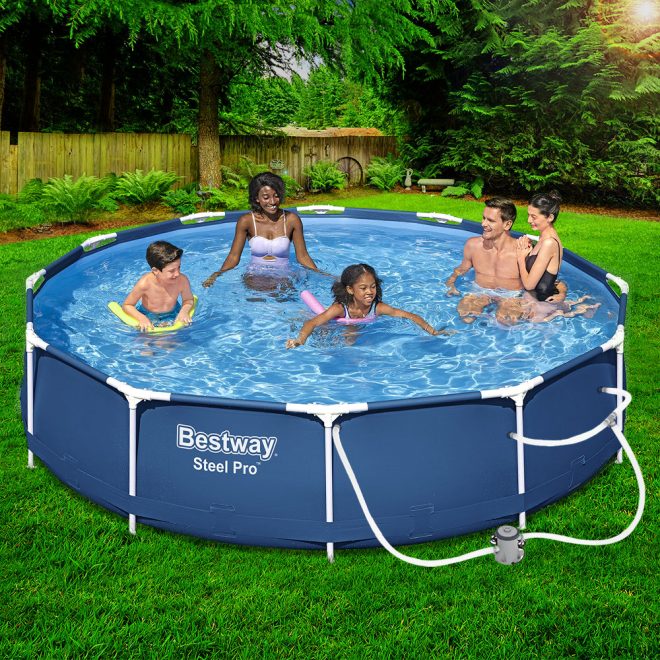 Swimming Pool 366x76cm Steel Frame Round Above Ground Pools w/ Filter Pump 6473L